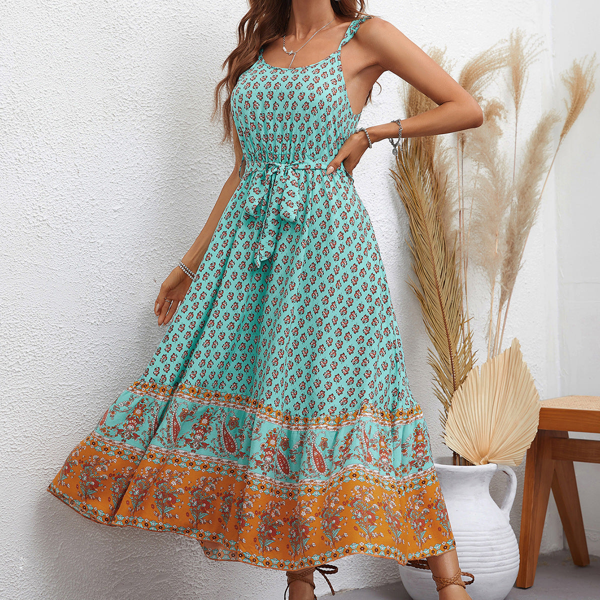 Bohemian Floral Print Sleeveless Casual Dress