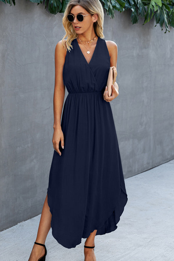 Fashion Solid Color V Neck Sleeveless Dress