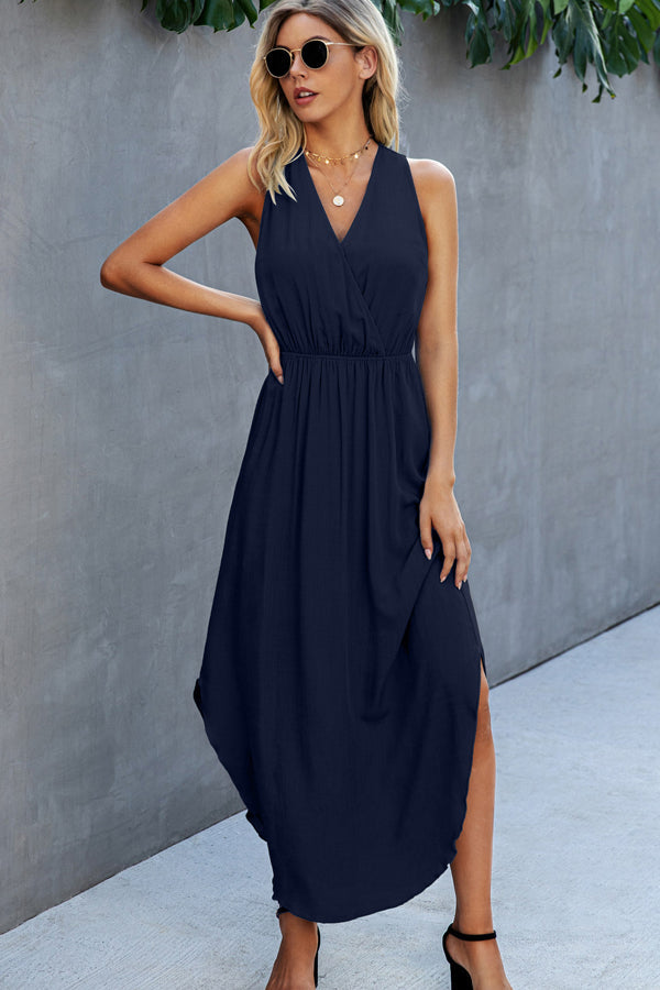 Fashion Solid Color V Neck Sleeveless Dress