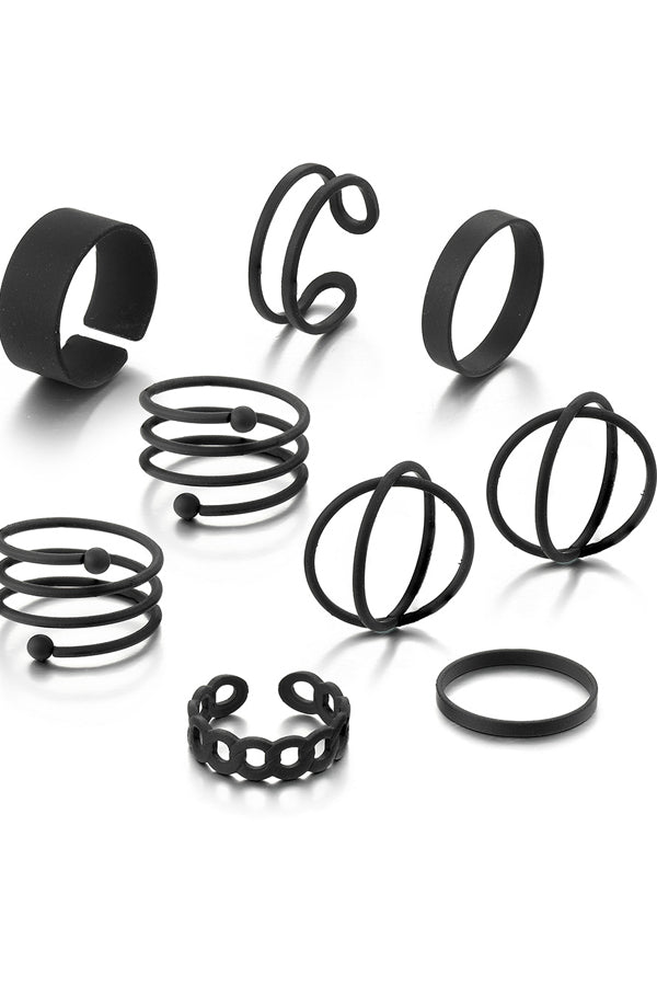 Multi-layer Black Lacquer Ring 9pcs