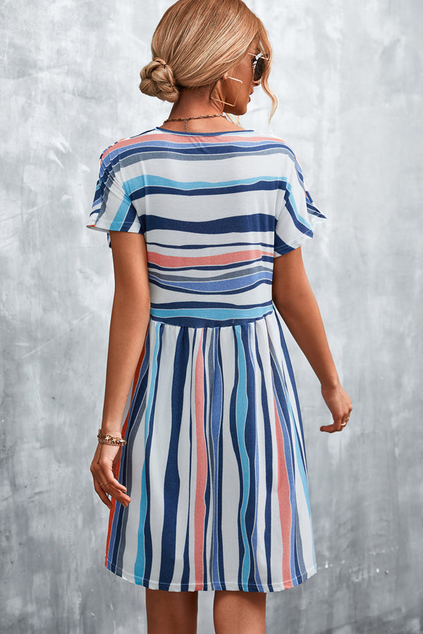 Stripe Print Round Neck Mini Dress