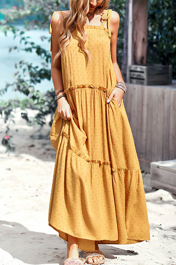 Solid Color Strapless Maxi Casual Dress