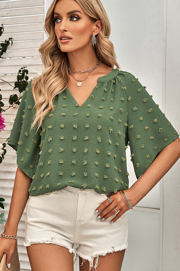 Solid Color V Neck Casual Tops
