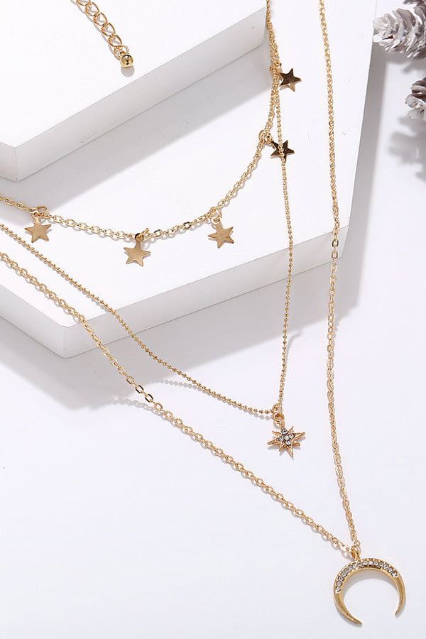 Retro Star Moon Three Layers Necklace