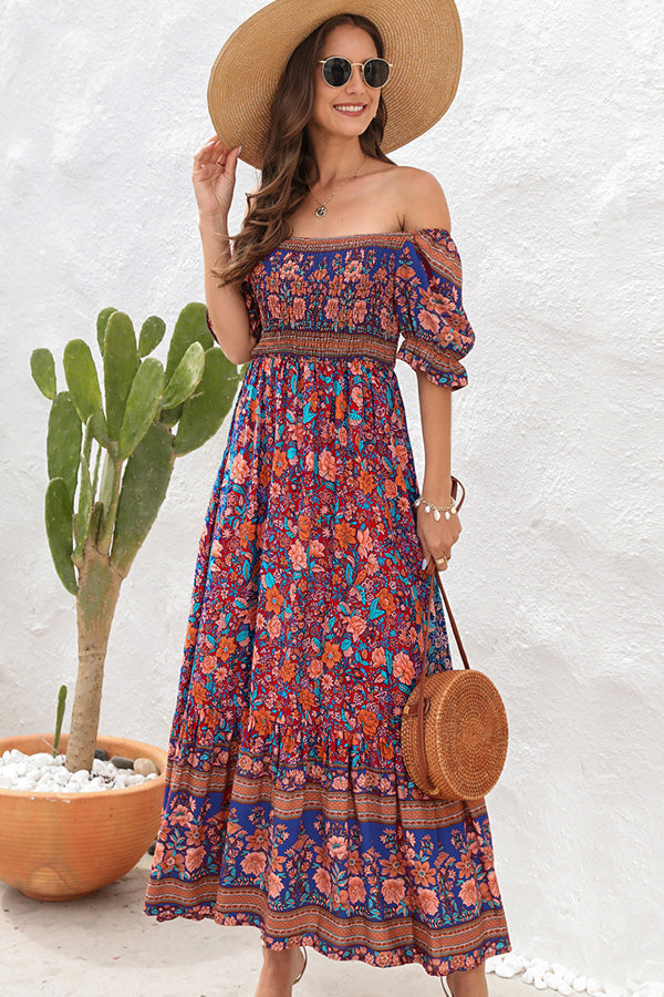 Bohemia Smocked Short Sleeve Maxi Dress