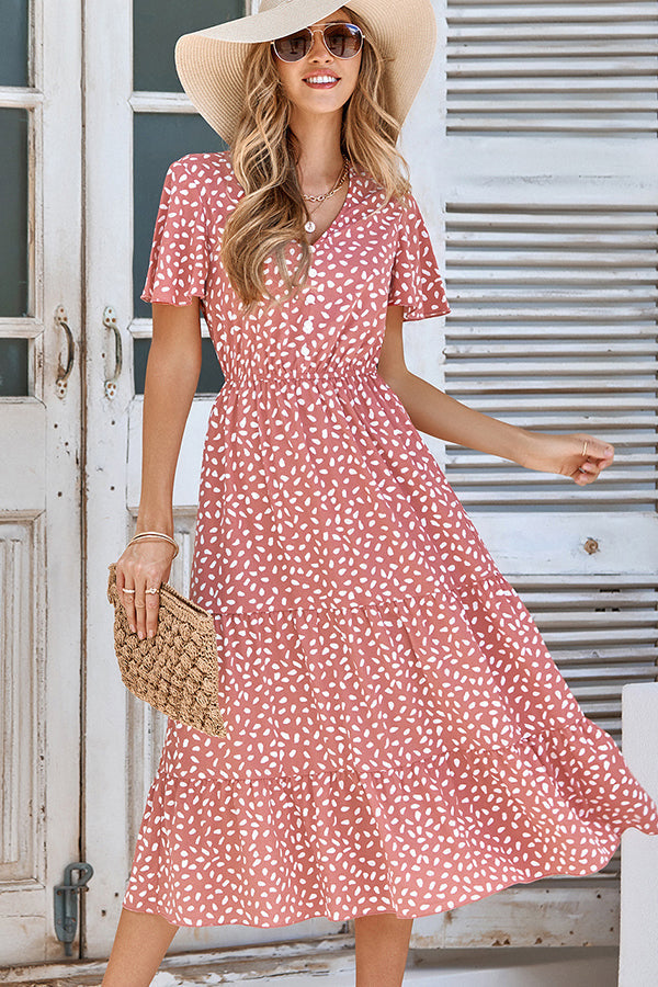 Polka Dot Print V Neck Casual Dress