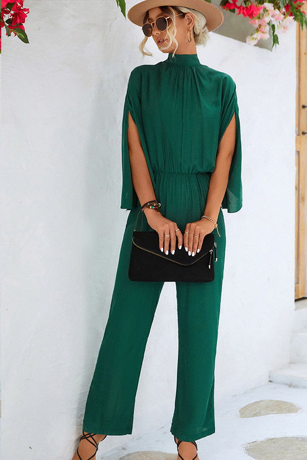 Pleated Solid Color High Waist Jumpsuit