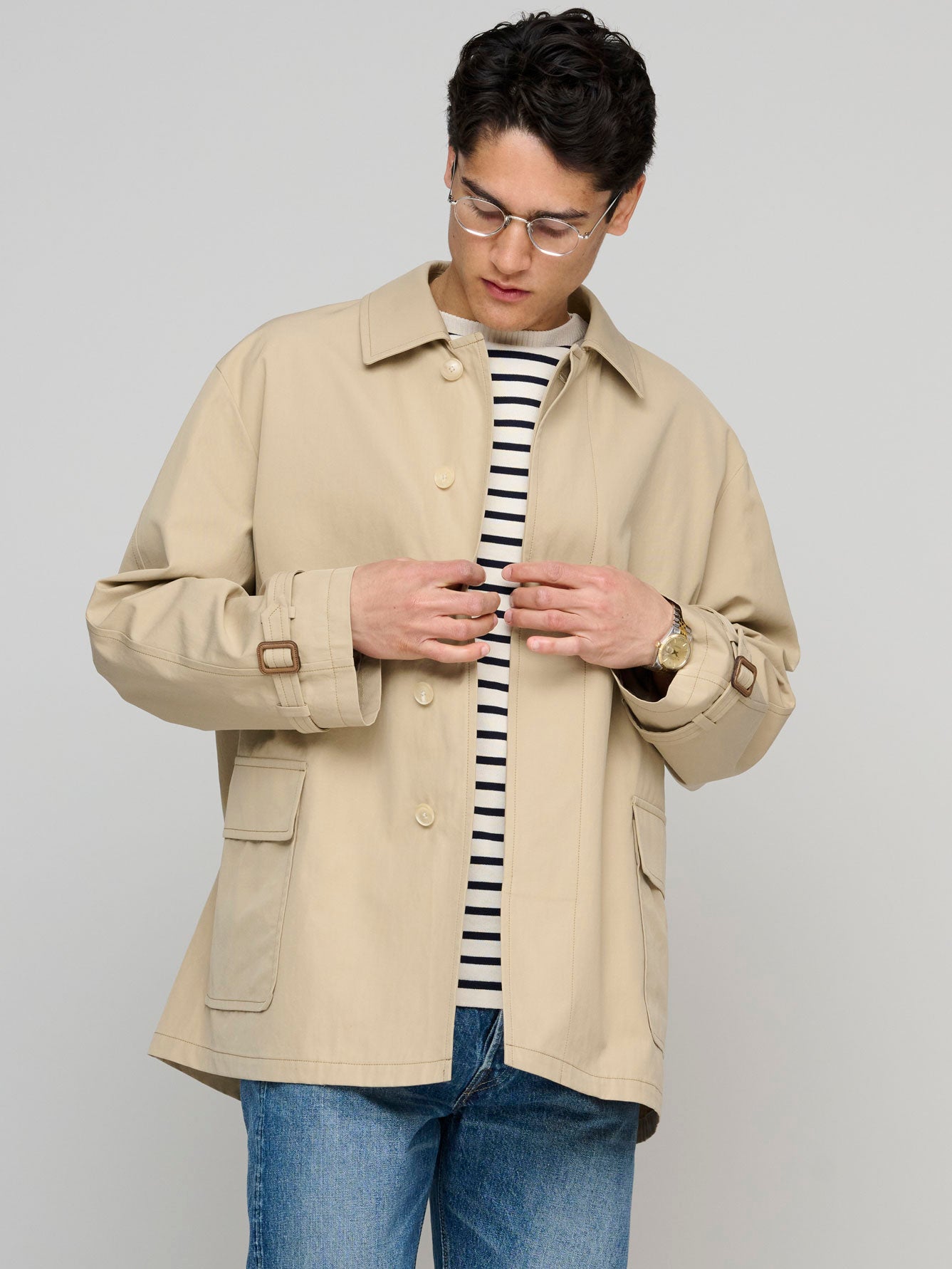 Finx Hard Twist Gabardine Blouson, Beige Chambray