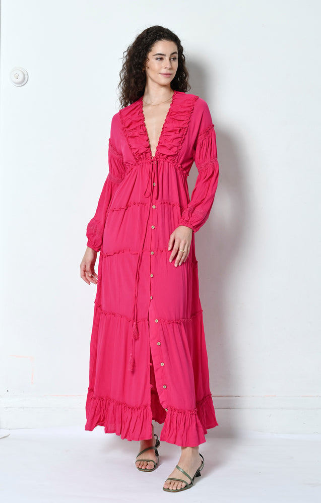 Folk Song Gown - FUCHSIA