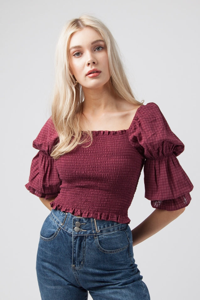 Cherrie Blouse - WINE GINGHAM