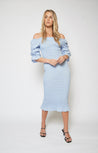 Vanessa Shirred Dress - BLUE