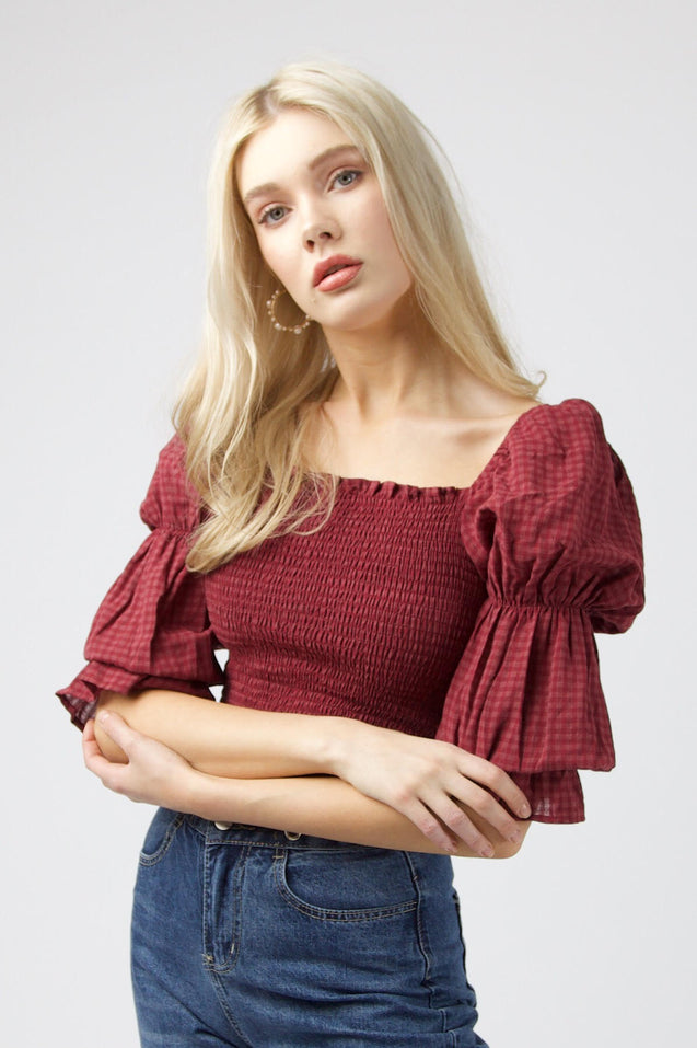 Cherrie Blouse - WINE GINGHAM