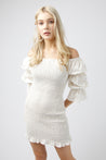 Harlow Mini Shirred Dress - WHITE