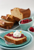 Moist lemon pound cake with raspberry sauce and natural whipped cream. Also delicious with strawberry sauce.