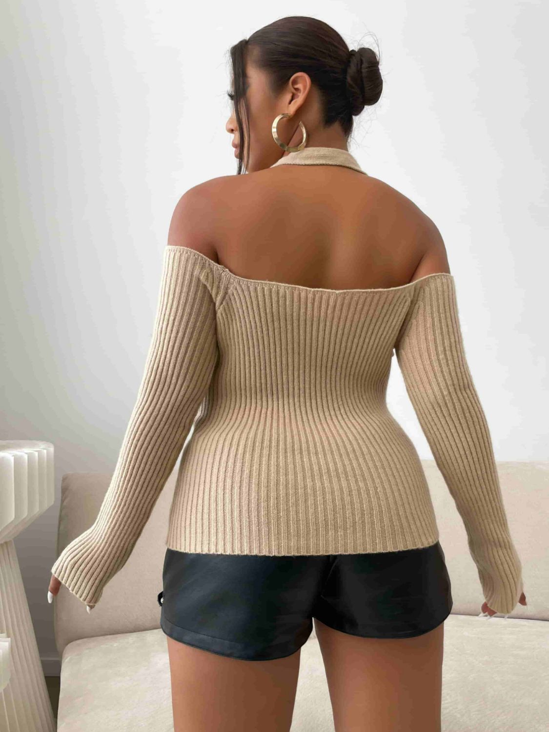 Halter Neck Rib-Knit Sweater