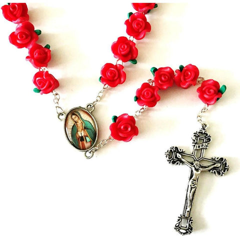 Red Rose Garden Rosary with Free Rosary Pouch