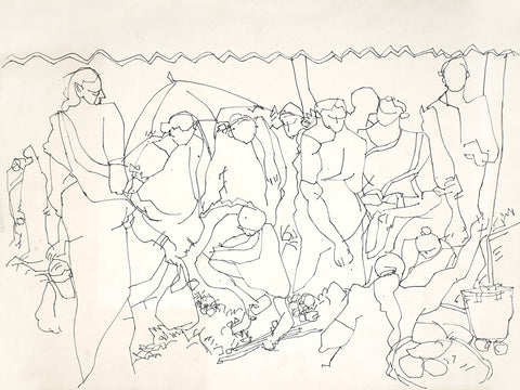 Market|S. Mark Rathinaraj- Pen and Ink on Paper, , 22 x 15.5 inches
