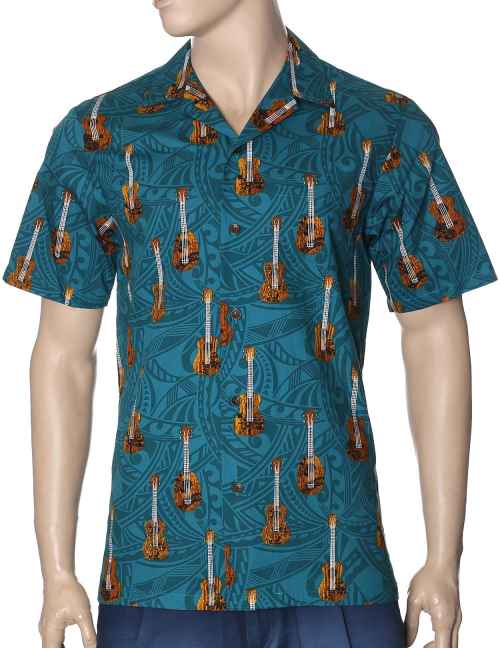 Men's Hawaiian Shirt - Ukulele on Tribal Weave Background - Aloha City Ukes