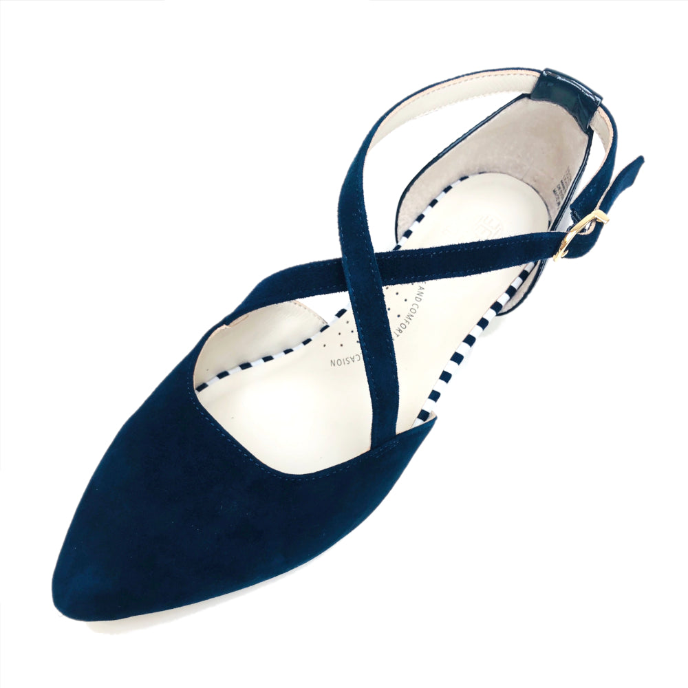 navy flat shoes with ankle strap