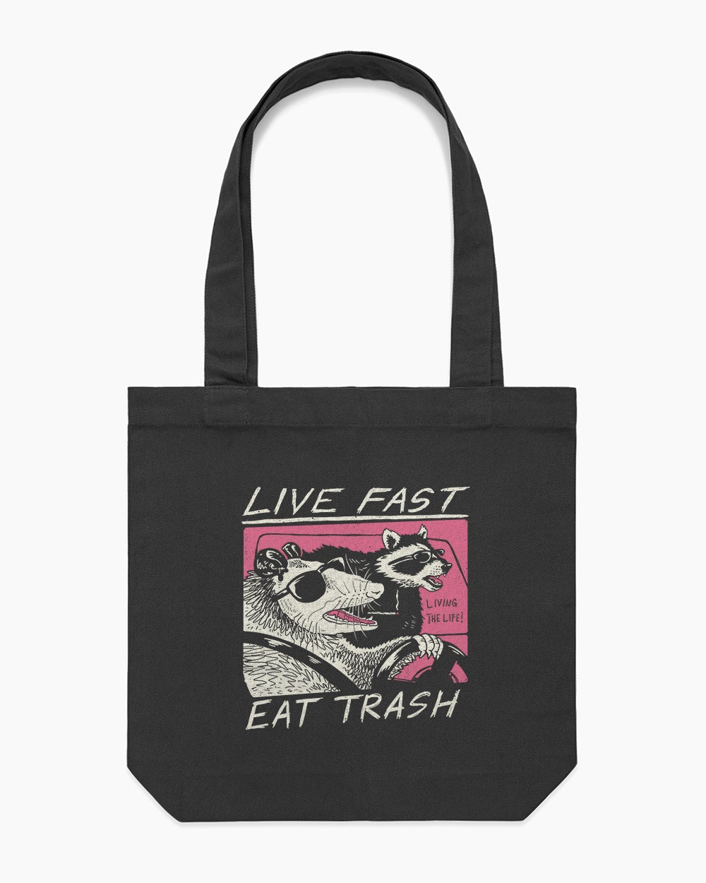 Live Fast! Eat Trash! Tote Bag Australia Online #colour_black