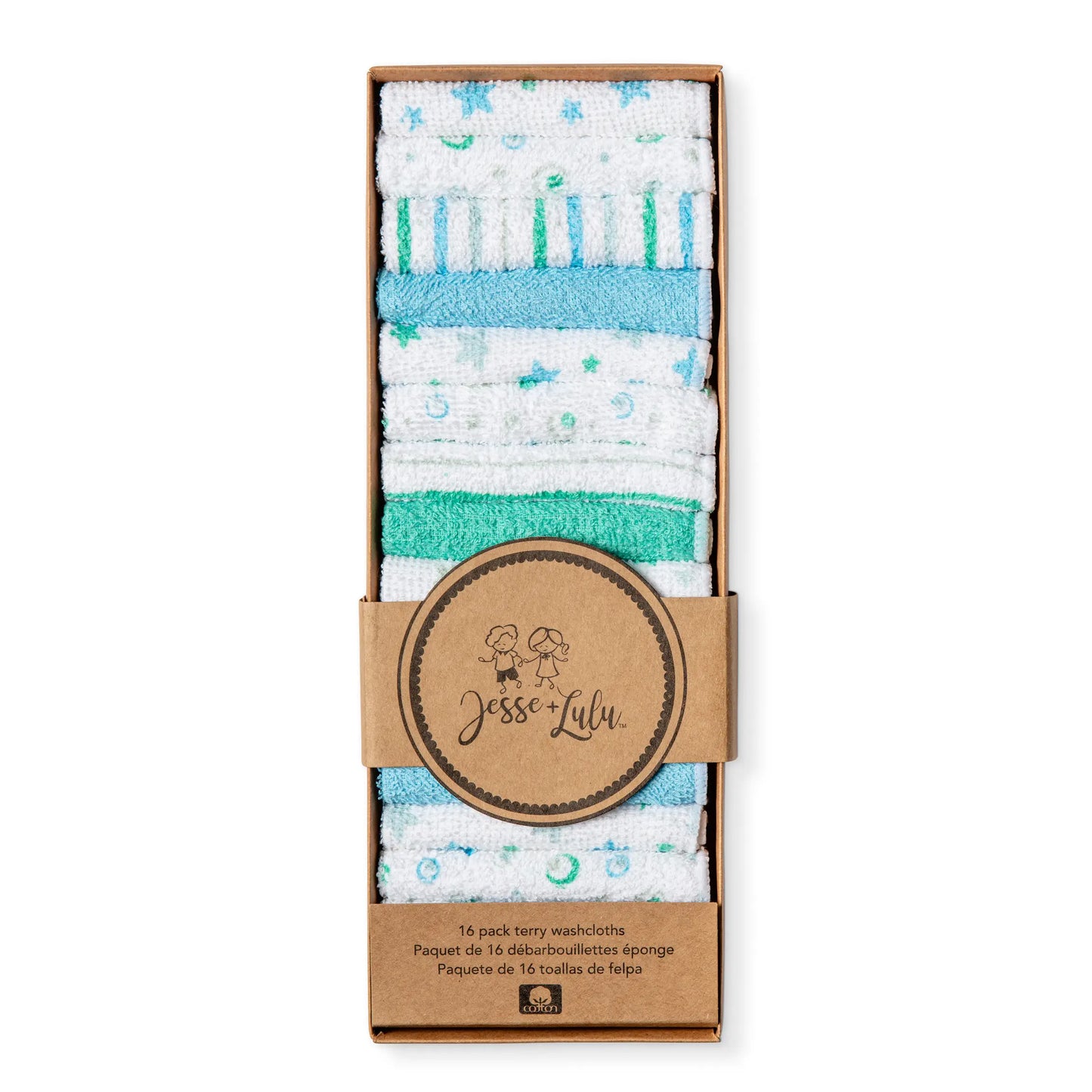 16 Pack Washcloth-Blue Design