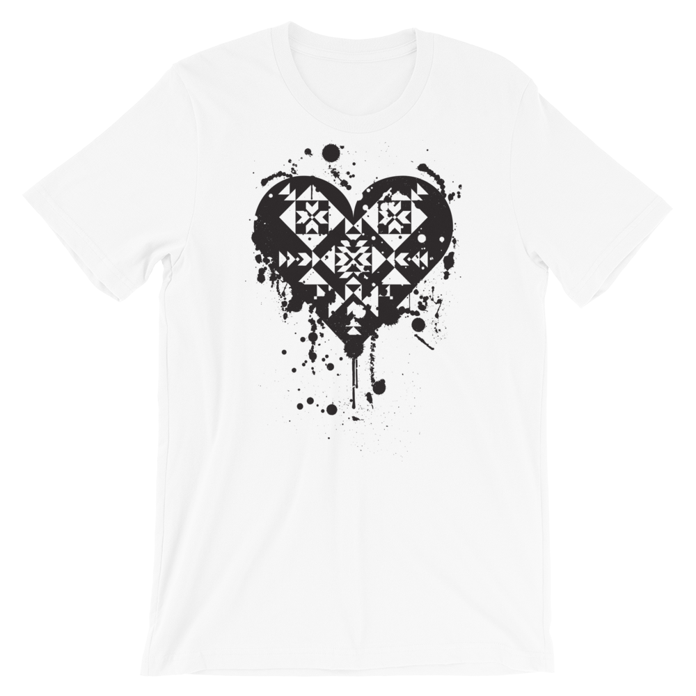 jeg er glad Ja Staple Black Splatter Heart Unisex T-Shirt – Stoic Native Clothing
