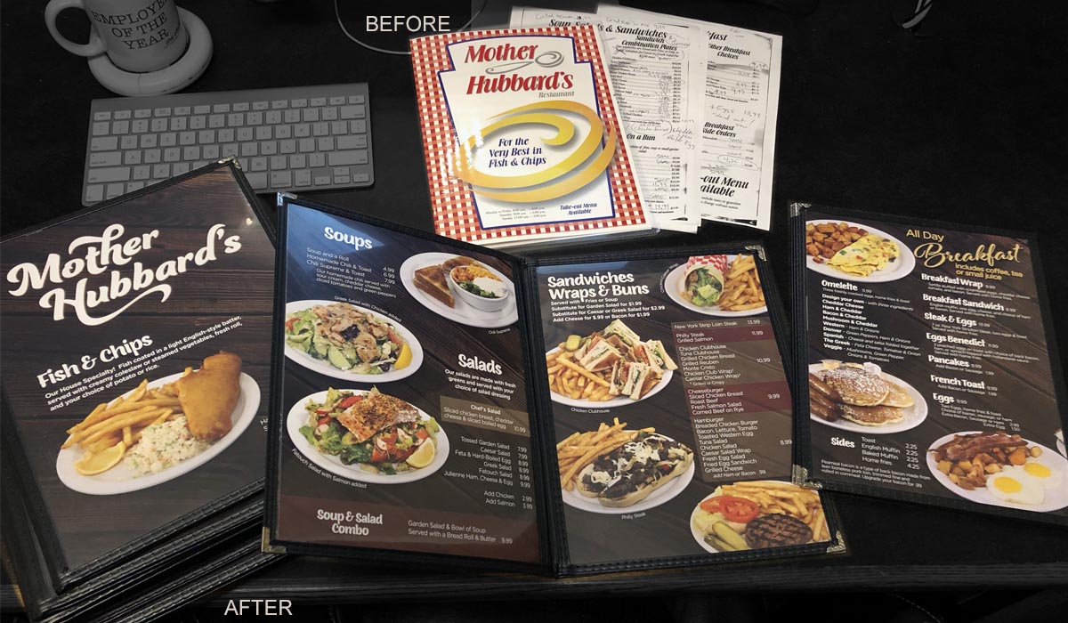 Before and After Mother Hubbard's Menu Redesign
