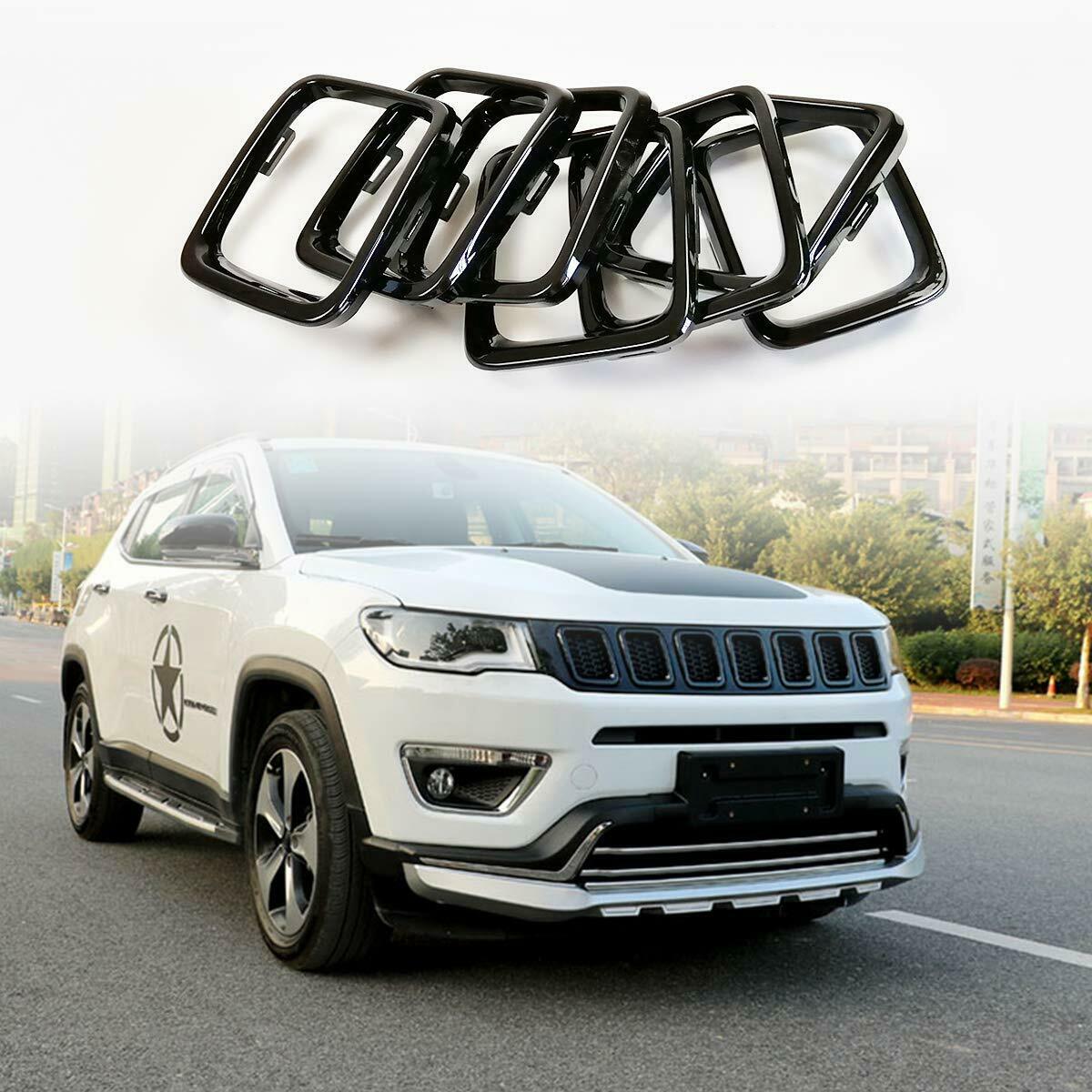Black XBEEK 7PC Clip-in Grille Cover Grill Ring Inserts Frame Trims Kit for 2017-2019 Jeep Compass