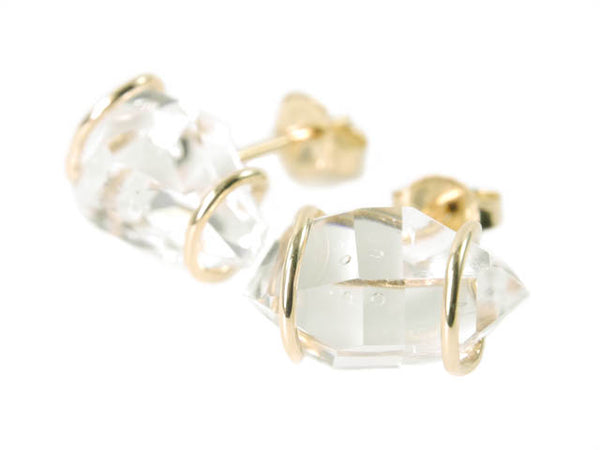 Beryllina Herkimer Diamond recycled gold post earrings handmade in Concord, MA