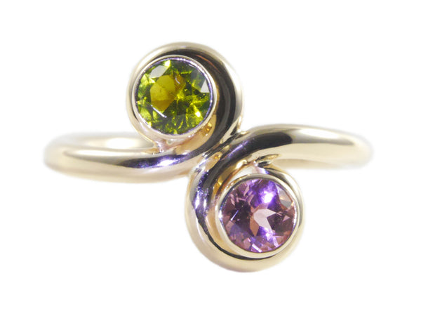 "Duo" Maine tourmaline and 14K recycled yellow gold ring by Beryllina