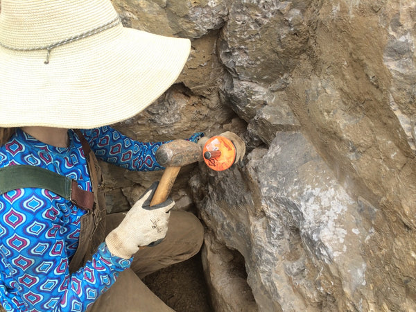 Laurie Lynn mining the ledge for Herkimer Diamond quartz crystals