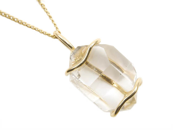 Beryllina Herkimer Diamond recycled 14K yellow gold necklace handmade in Concord, MA