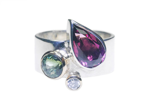 Maine tourmaline and heirloom diamond ring