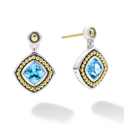 Sterling Silver and 18K Yellow Gold Caviar Color Collection Blue Topaz Earrings