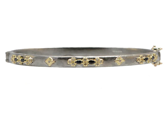 18K Yellow Gold Sterling Silver Old World Collection Diamond and Black Sapphire Bracelet