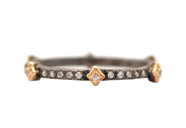 14K Rose Gold and Sterling Silver Rose World Collection Diamond Stack Ring