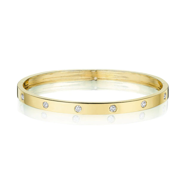 18K Yellow Gold Moderne Deco Collection Diamond Bangle