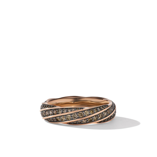 Cable Edge Band Ring in Recycled 18K Rose Gold with Pavé Cognac Diamonds