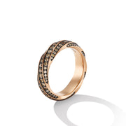 Cable Edge Band Ring in Recycled 18K Rose Gold with Pavé Cognac Diamonds