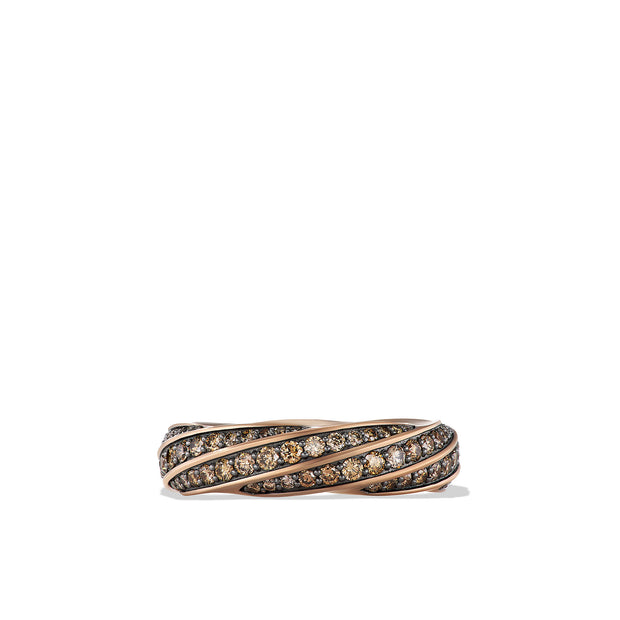 Cable Edge Band Ring in Recycled 18K Rose Gold with Pavé Cognac Diamonds