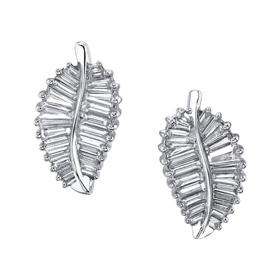 18K White Gold Palm Leaf Diamond Earrings