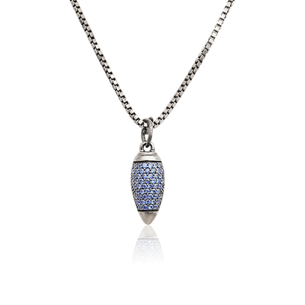 Oxidized Sterling Silver Paint Brush Blue Sapphire Pendant Necklace