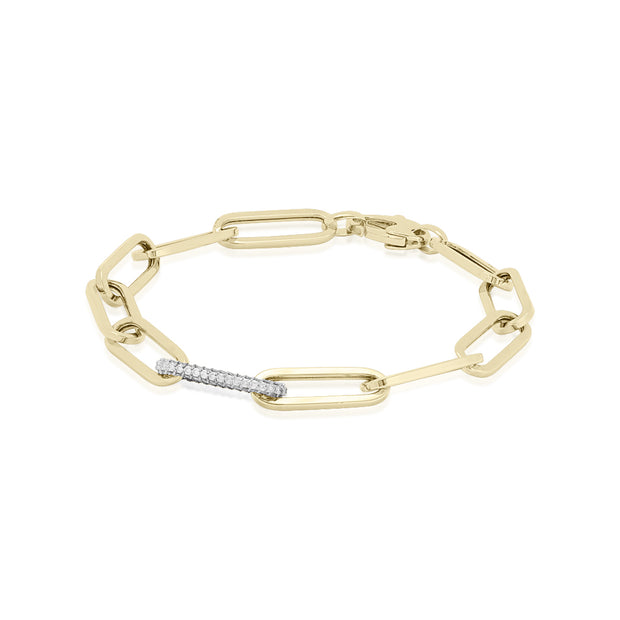 14K Yellow Gold and Diamond Paperclip Bracelet