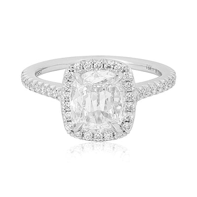 18K White Gold Cushion Cut Diamond Halo Engagement Ring