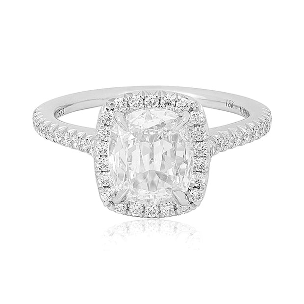 18K White Gold Cushion Cut Diamond Halo Engagement Ring