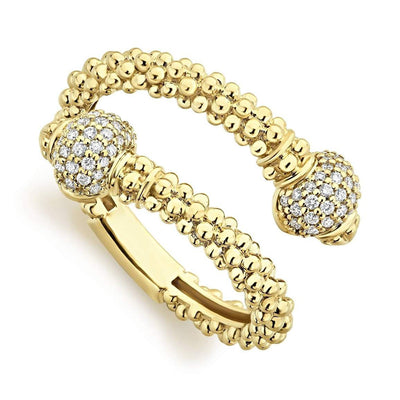 18K Yellow Gold Caviar Gold Collection and Diamond Wrap Band