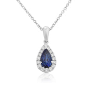 18K White Gold Blue Sapphire and Diamond Pendant