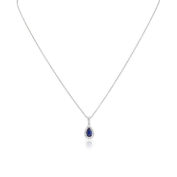 18K White Gold Blue Sapphire and Diamond Pendant