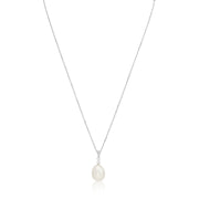 18K White Gold South Sea Cultured Pearl and Diamond Drop Pendant Necklace