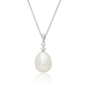 18K White Gold South Sea Cultured Pearl and Diamond Drop Pendant Necklace